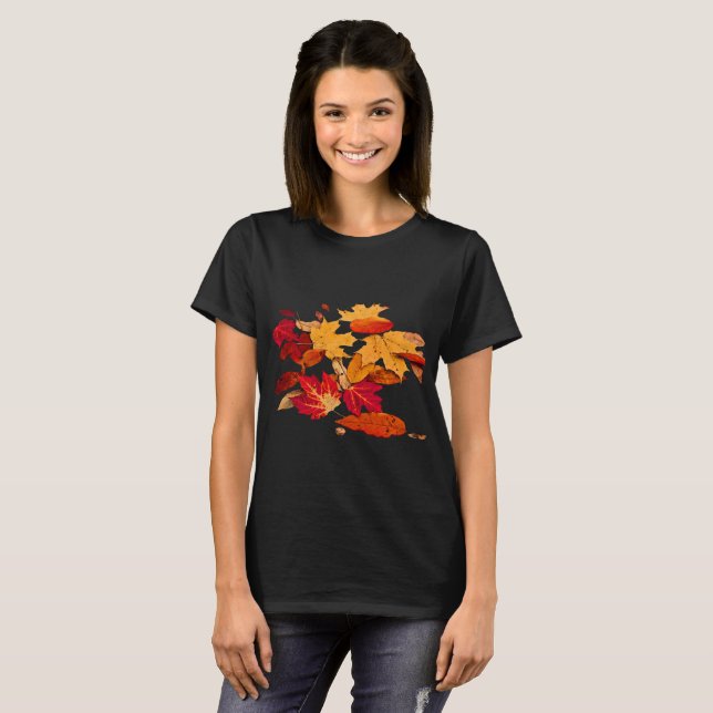 T-shirt Feuille d'automne orange rouge de brun jaune (Devant entier)