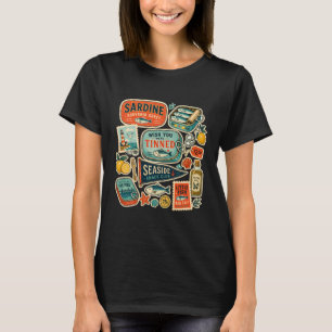 T-shirt Feuille de Souvenir de Sardine Rétro Poisson en Co