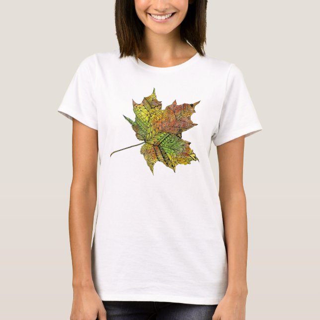 T-shirt Feuille d'érable Artsy illustrée par main (Devant)