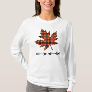 T-shirt Feuille d'érable noire rouge de plaid d'or