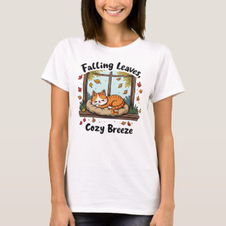 T-shirt Feuille en chute, brise confortable - Chat couché