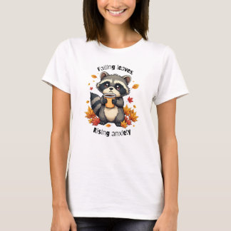 T-shirt Feuille et anxiété - Joli Raccoon avec café