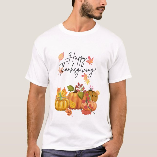 T-shirt Feuilles d'automne bon thanksgiving et Citrouille (Devant)