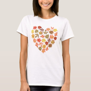 T-shirt Feuilles d'automne en forme de coeur blanc