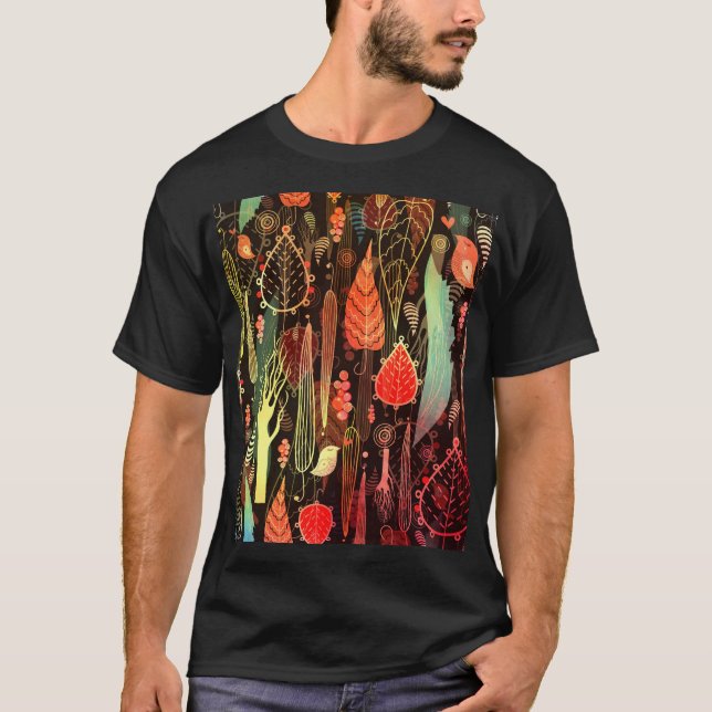 T-shirt Feuilles d'automne : motif transparent foncé. (Devant)