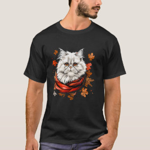 T-shirt Feuilles d'automne Rétro Chat Persan Saison d'auto