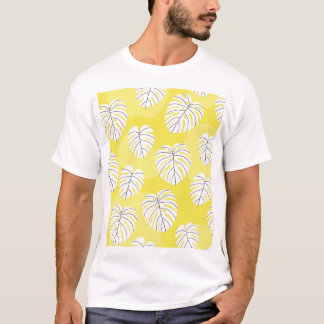 T-shirt Feuilles de Monstera, arrière - plan jaune vif.