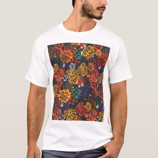 T-shirt Feuilles exotiques sur denim, impression transpare