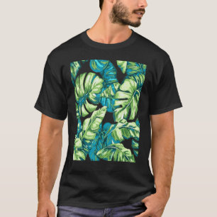 T-shirt Feuilles tropicaux de Banana et Monstera bleu vert