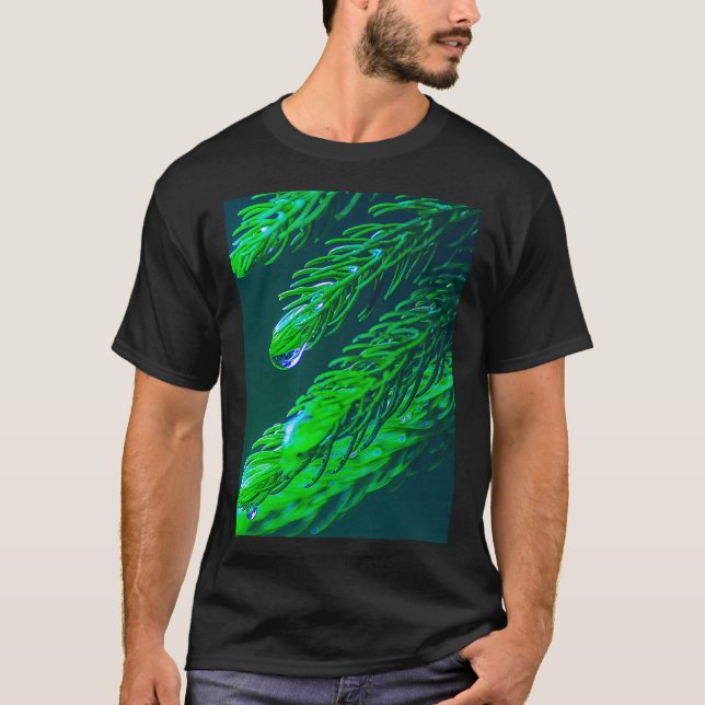 T-shirt Feuilles verts frais avec gouttelette d'eau - Pine (Devant)