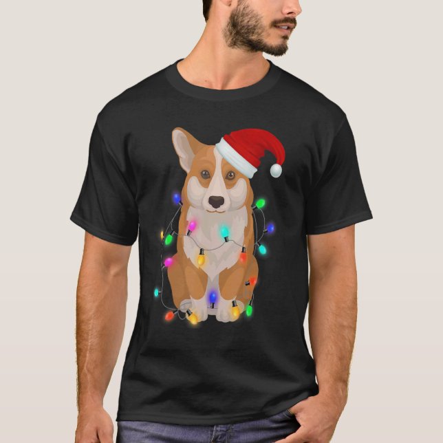 T-shirt Feux d'arbre de Noël de Chien Corgi (Devant)