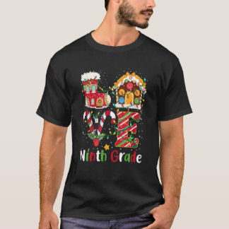 T-shirt Feux de Noël Aimer Ninth Enseignant de 9e année No