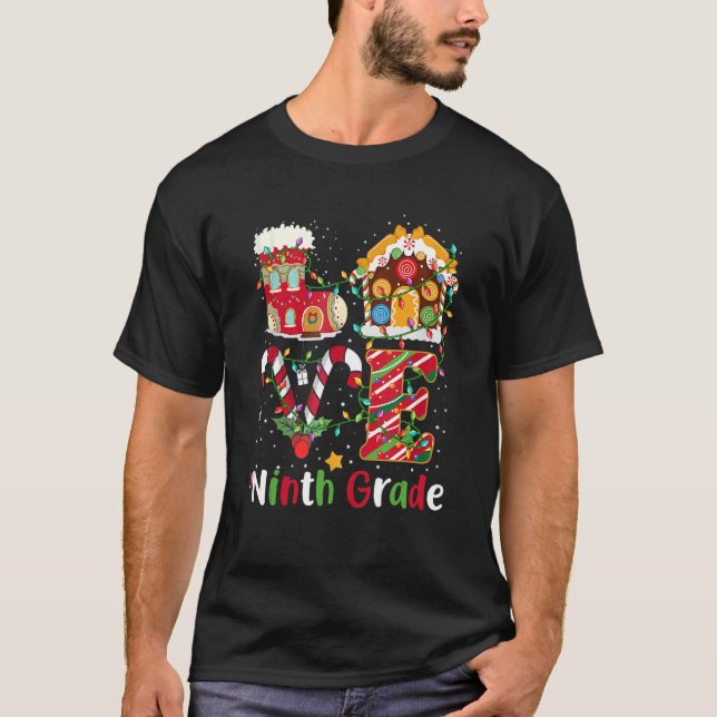 T-shirt Feux de Noël Aimer Ninth Enseignant de 9e année No (Devant)