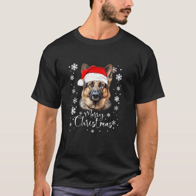 T-shirt Feux de Noël berger allemand Amoureux des chiens F (Devant)