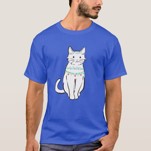 T-shirt Feux de Noël Chat Meowy Fille de Noël (Devant)