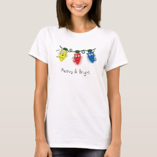 T-shirt Feux de Noël de chats Meowy et T-Shir brillant