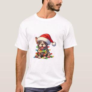 T-shirt Feux de Noël de Chien de taureau Français Santa Ha