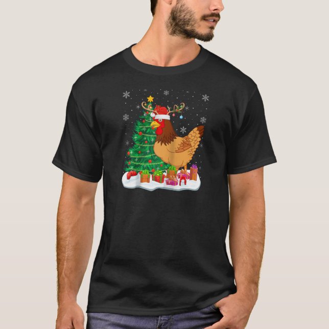 T-shirt Feux de Noël de poulet Rindeer Père Noël Chapeau C (Devant)