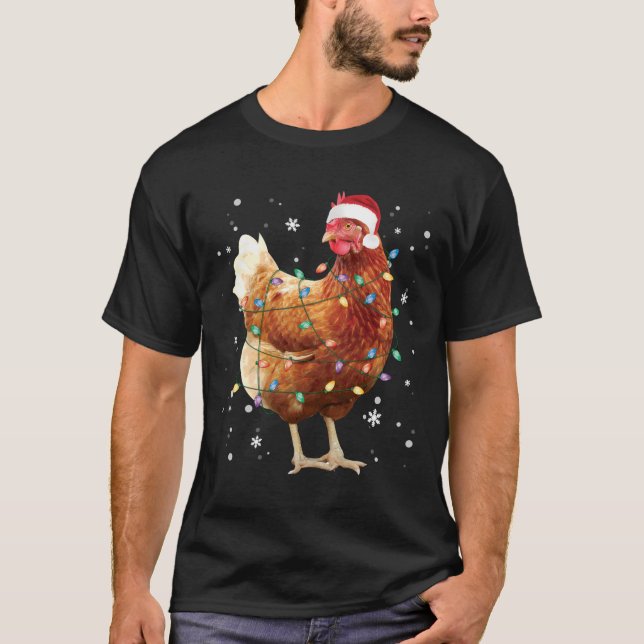 T-shirt Feux de Noël de poulets Lumières Santa Hat Funny N (Devant)