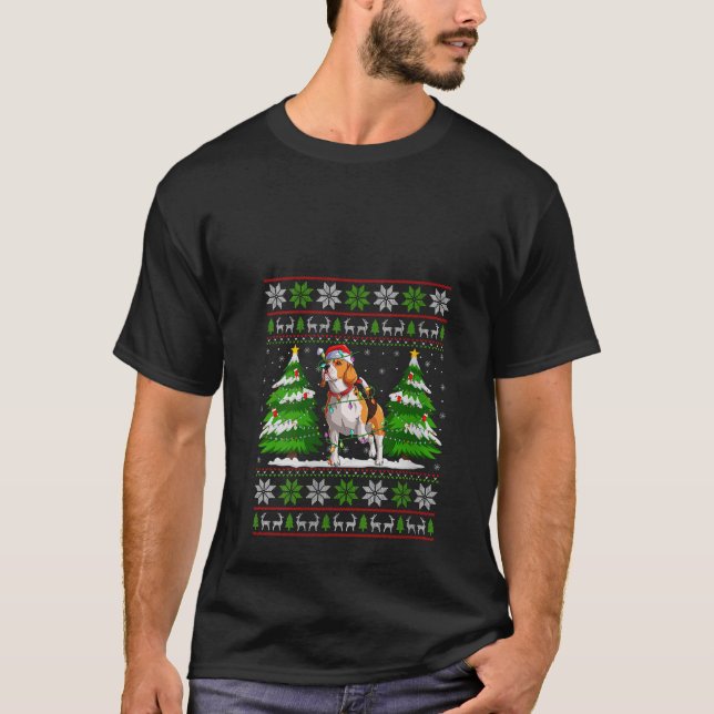 T-shirt Feux de Noël du chien beagle Noël Noël Chri (Devant)