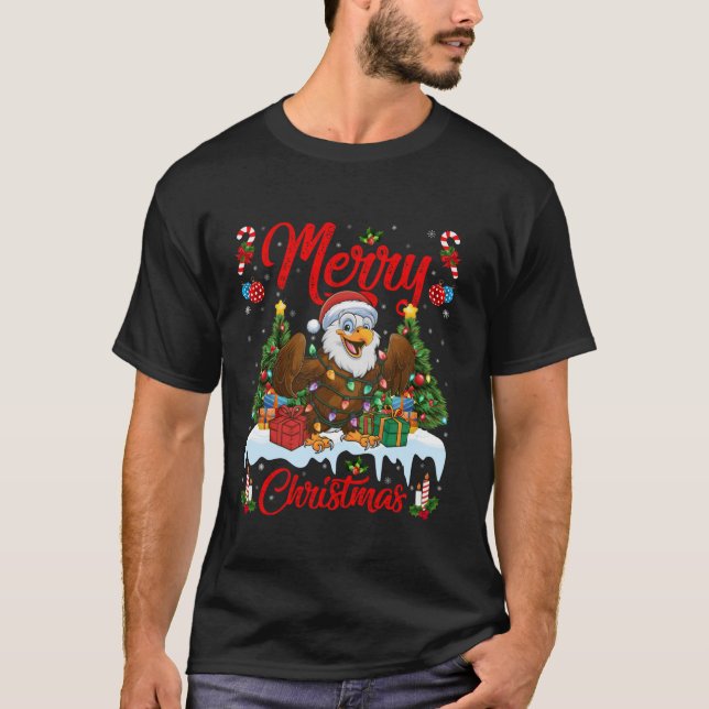 T-shirt Feux de Noël Éclairage Père Noël Aigle Noël T Shi (Devant)