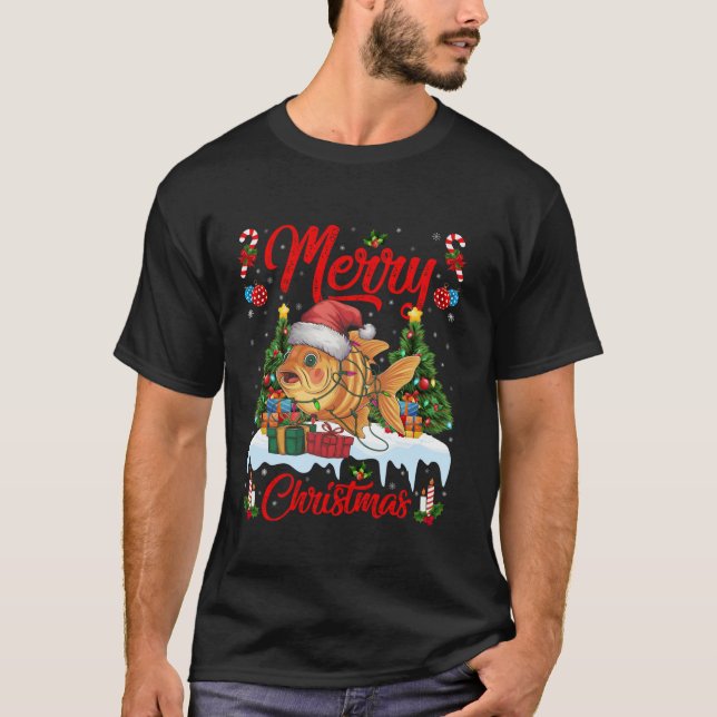 T-shirt Feux de Noël Éclairage Santa Chapeau Goldfish Noël (Devant)