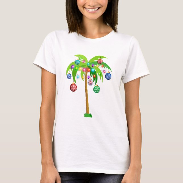 T-shirt Feux de Noël plage de hawaii de palmiers tropicaux (Devant)