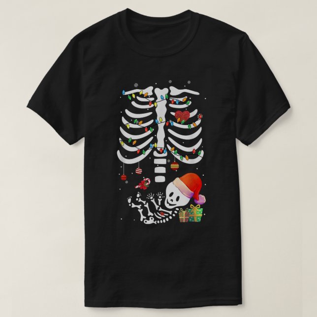 T-shirt Feux de Noël & Squelette Grossesse de Noël An (Design devant)