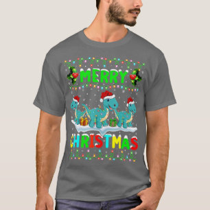 T-shirt Feux de Noël Xmas Dinosaur Père Noël joyeux Noël