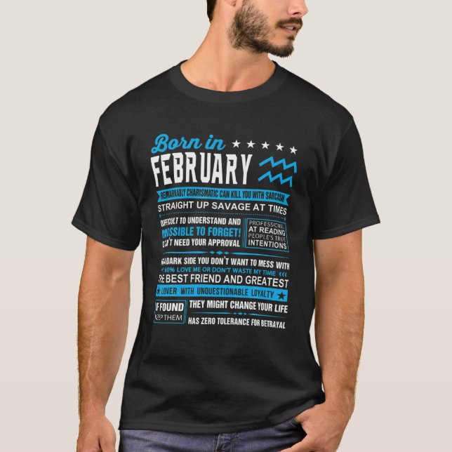T-shirt Février Cadeaux Anniversaires - Né En Février Aqua (Devant)