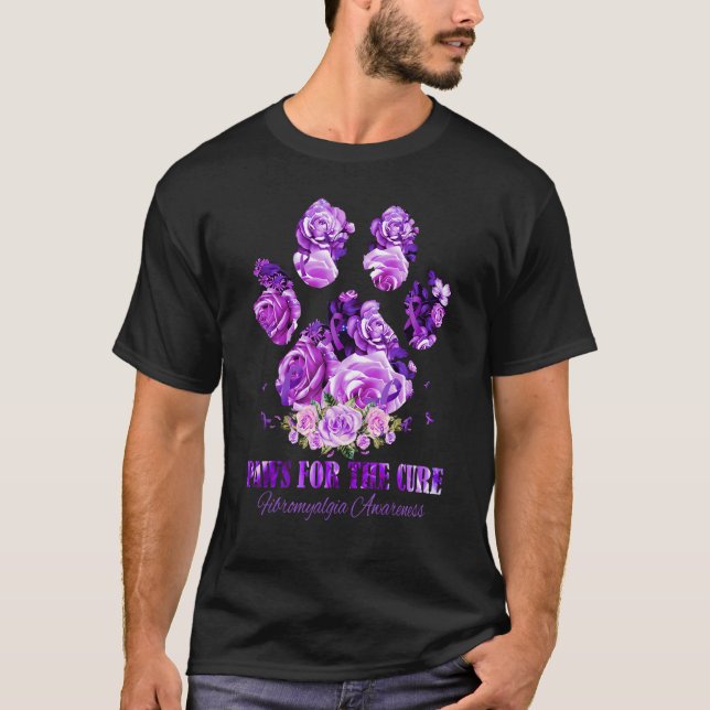T-shirt Fibromyalgia Awareness Dog Paws Flower  Apparel (Devant)