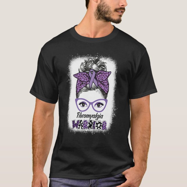 T-shirt Fibromyalgia Awareness Warrior Messy Bun women Pur (Devant)