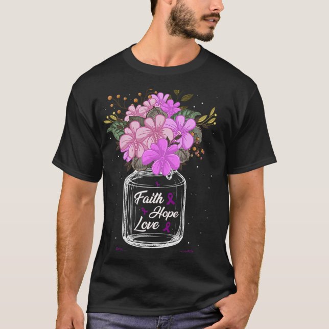 T-shirt Fibromyalgie Faith Love Hope Flower Jar Sensibilis (Devant)