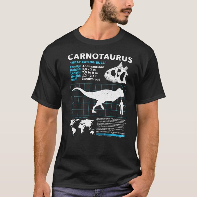 T-shirt Fiche Carnotaurus Dinosaur Faits Premium (Devant)