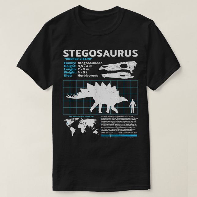 T-shirt Fiche technique de Stegosaurus Dinosaur Faits  (Design devant)