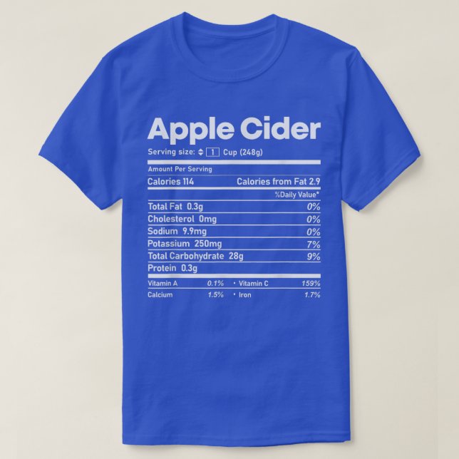 T-shirt Fiches nutritionnelles de cidre d'Apple Thanksgivi (Design devant)