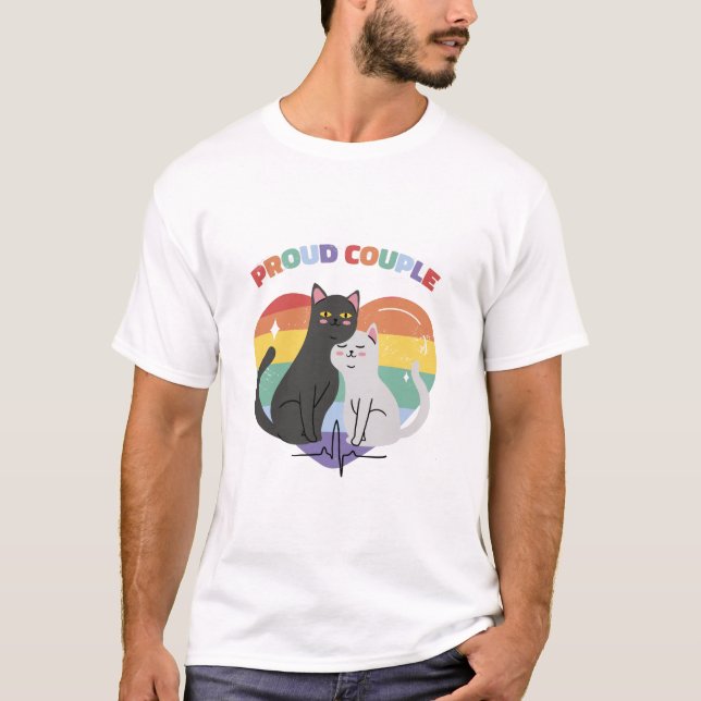 T-shirt Fier Chats Couple Rainbow Coeur (Devant)