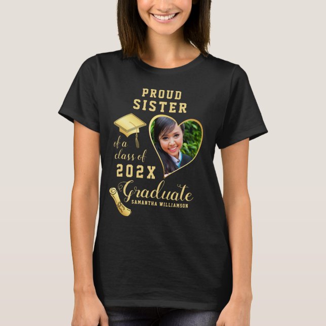 T-shirt Fier Classe de Soeur de 2025 Diplôme Photo Personn (Devant)