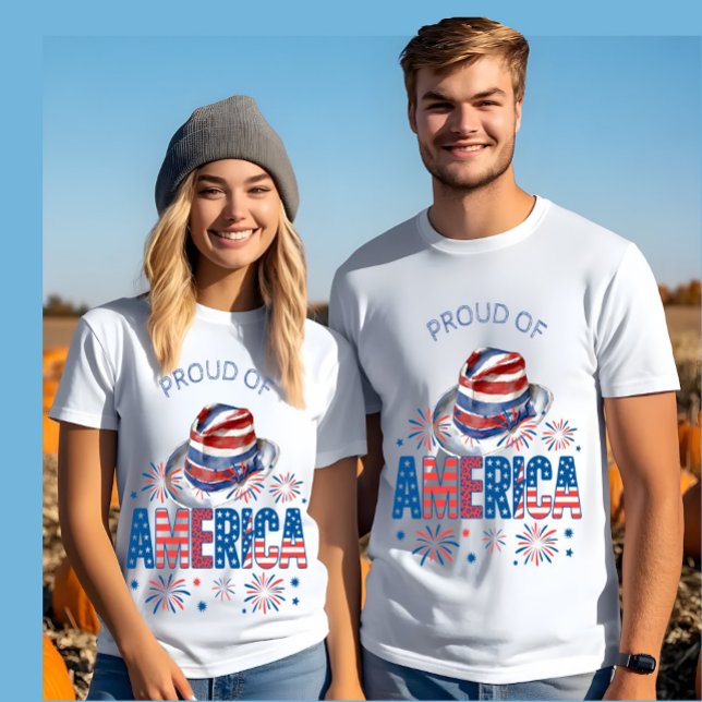 T-shirt Fier De L'Amérique Casquette Stars Stripes et Fire (Proud Of America Hat Stars Stripes and Firecracker T-Shirt)