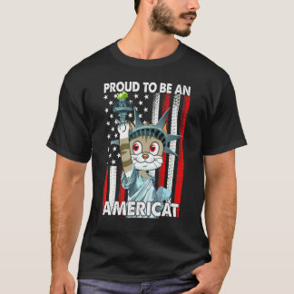 T-shirt Fier d'être un chat américain du 4 juillet Drapeau