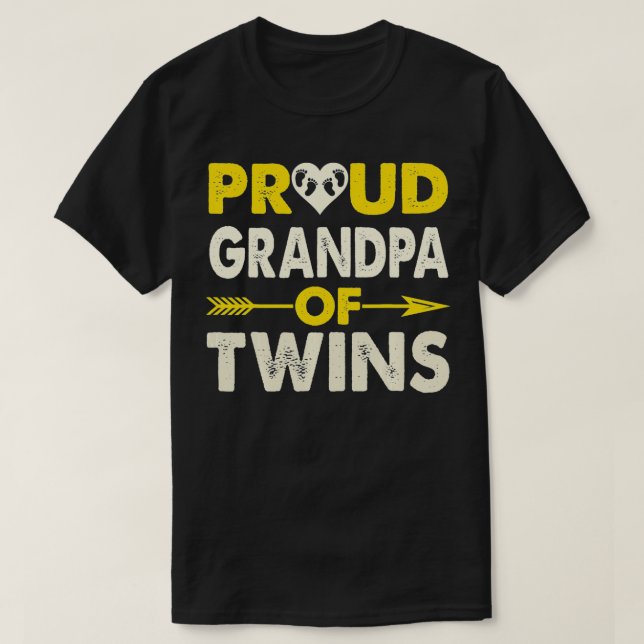 T-shirt Fier grand-père de jumeaux Enceinte avec deux bébé (Design devant)