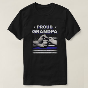 T-shirt Fier grand-père Police Mince Ligne Bleue Drapeau P