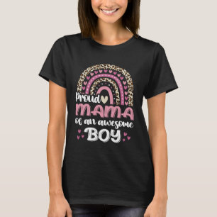 T-shirt Fier Mama D'Un Garçon Awesome Leopard Rainbow Wome