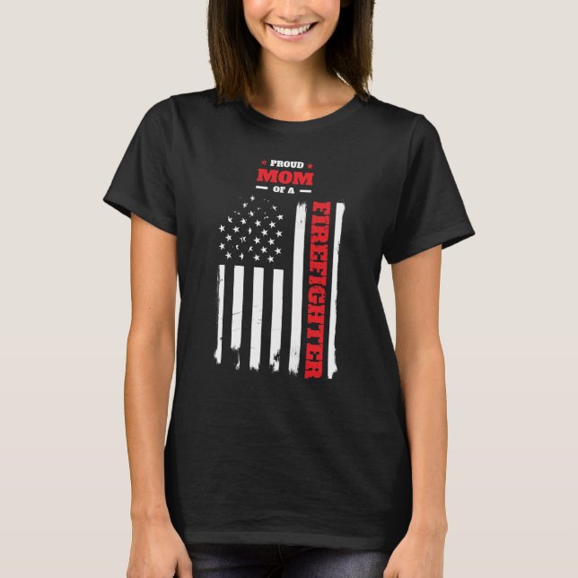 T-shirt Fier maman d'un pompier Distressed Drapeau (Devant)