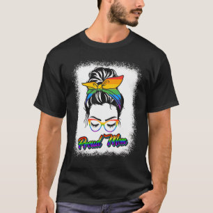 T-shirt Fier Maman Messy Bun Rainbow Lgbt Maman Lgbt Gay P