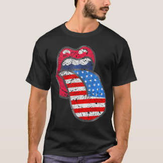 T-shirt Fier Patriotique Femmes Lèvres Langue Drapeau Amér
