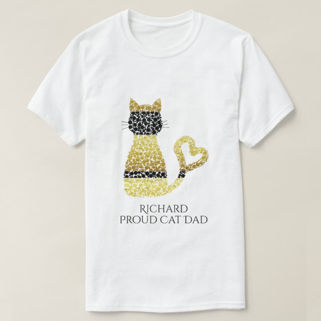 T-shirt Fier père de chatte personnalisé Black Gold Cat (Design devant)