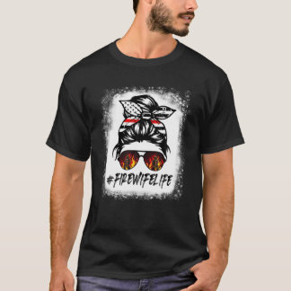 T-shirt Fier Pompier Femme Messy Bun Drapeau Américain 4E