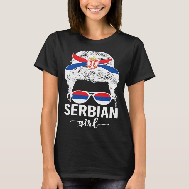 T-shirt Fier Serbe fille Serbie Drapeau Patrimoine Serbe (Devant)