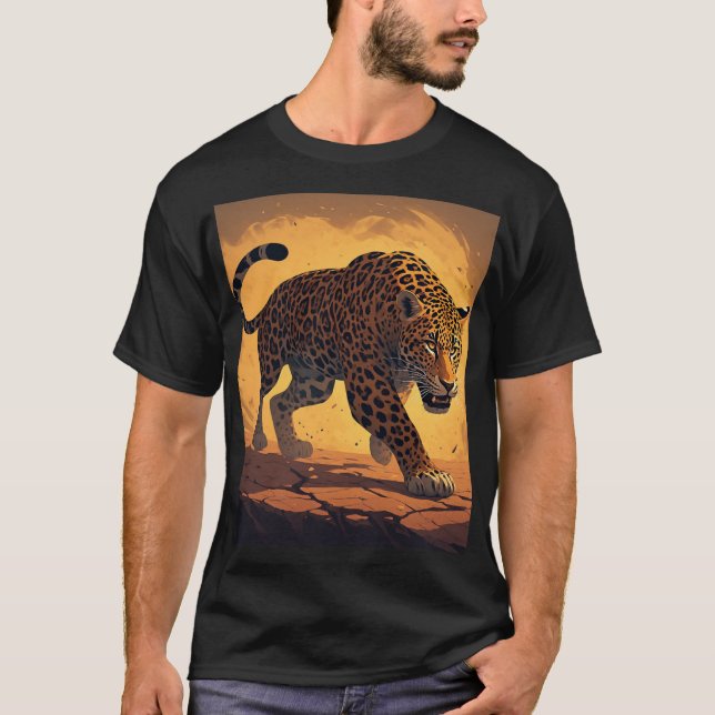 T-shirt Fierce Leopard Prowling at Sunset (Devant)